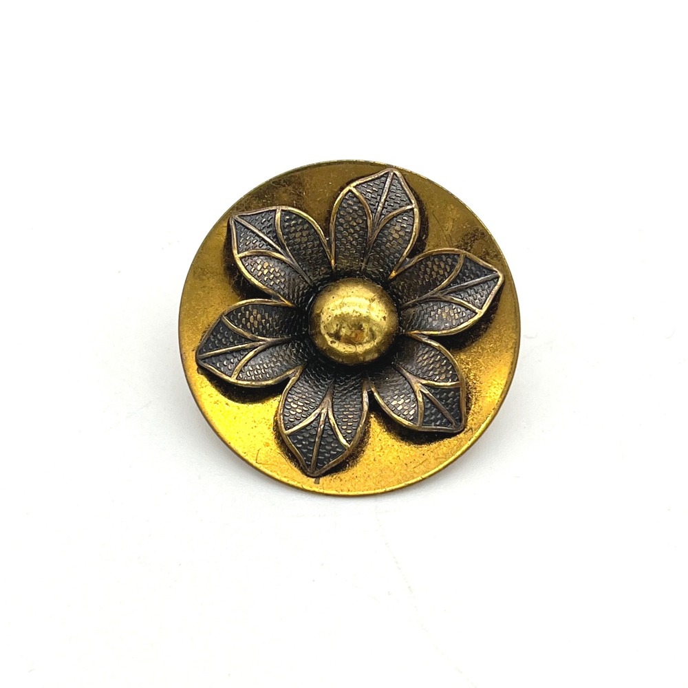 Vintage Gold Tone Brass Floral Brooch‎ Pin Flower Detailed Leaf Design 1950s